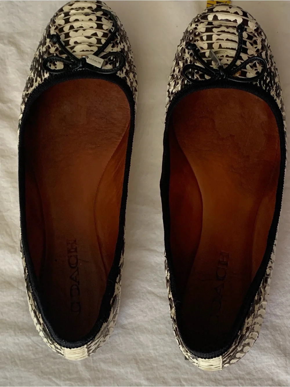 Coach Black and White Snakeskin-Print Ballet Flats Size 8.